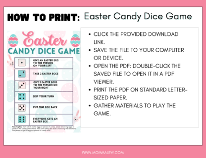 Easter Candy Dice Game How to Print