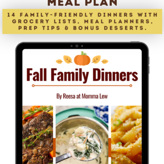 2 week fall dinner meal plan with 14 family friendly dinners, grocery lists and meal planners