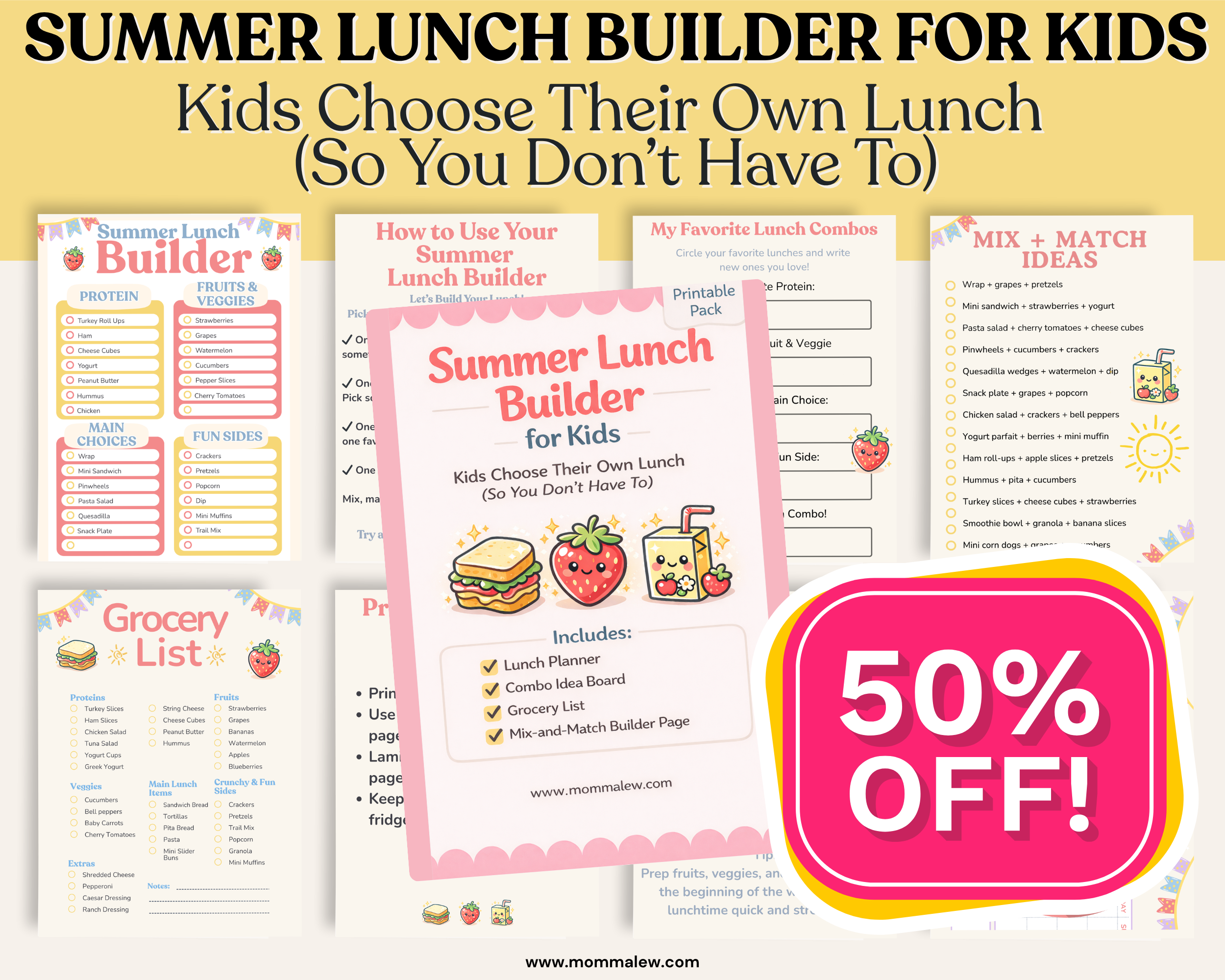 Summer Lunch Builder for Kids Printable Pack