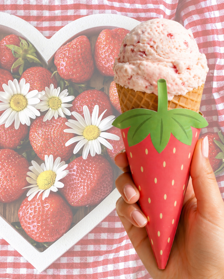 Printable Strawberry Ice Cream Cone Wrapper