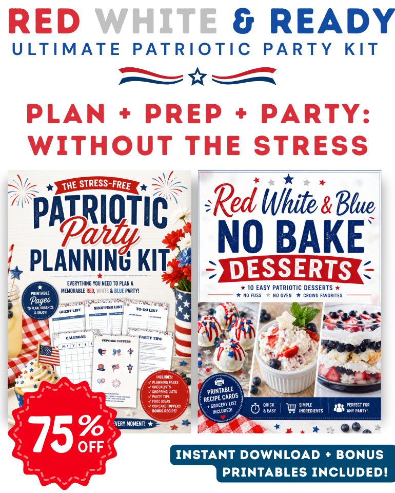 Ultimate Patriotic Party Kit – Red White & Blue Party Planner + No Bake Desserts Bundle