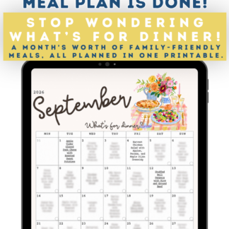 September Printable Dinner Idea Calendar | 30 Days of Easy Family Meal Ideas