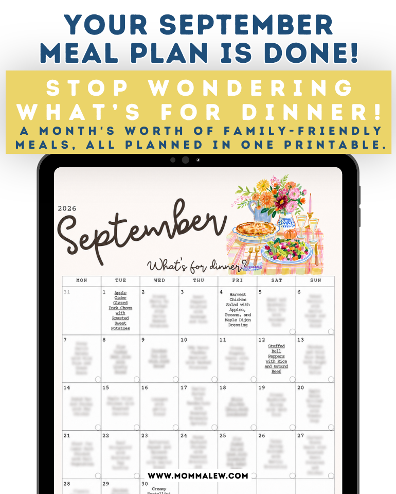 September Printable Dinner Idea Calendar | 30 Days of Easy Family Meal Ideas